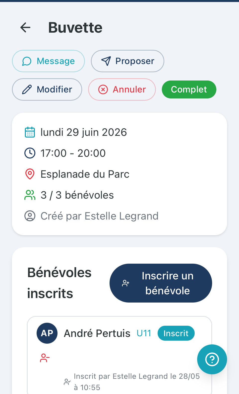 Planning hebdo BenevolOps — postes Scène, Buvette, Accueil, Billetterie, Montage, Démontage